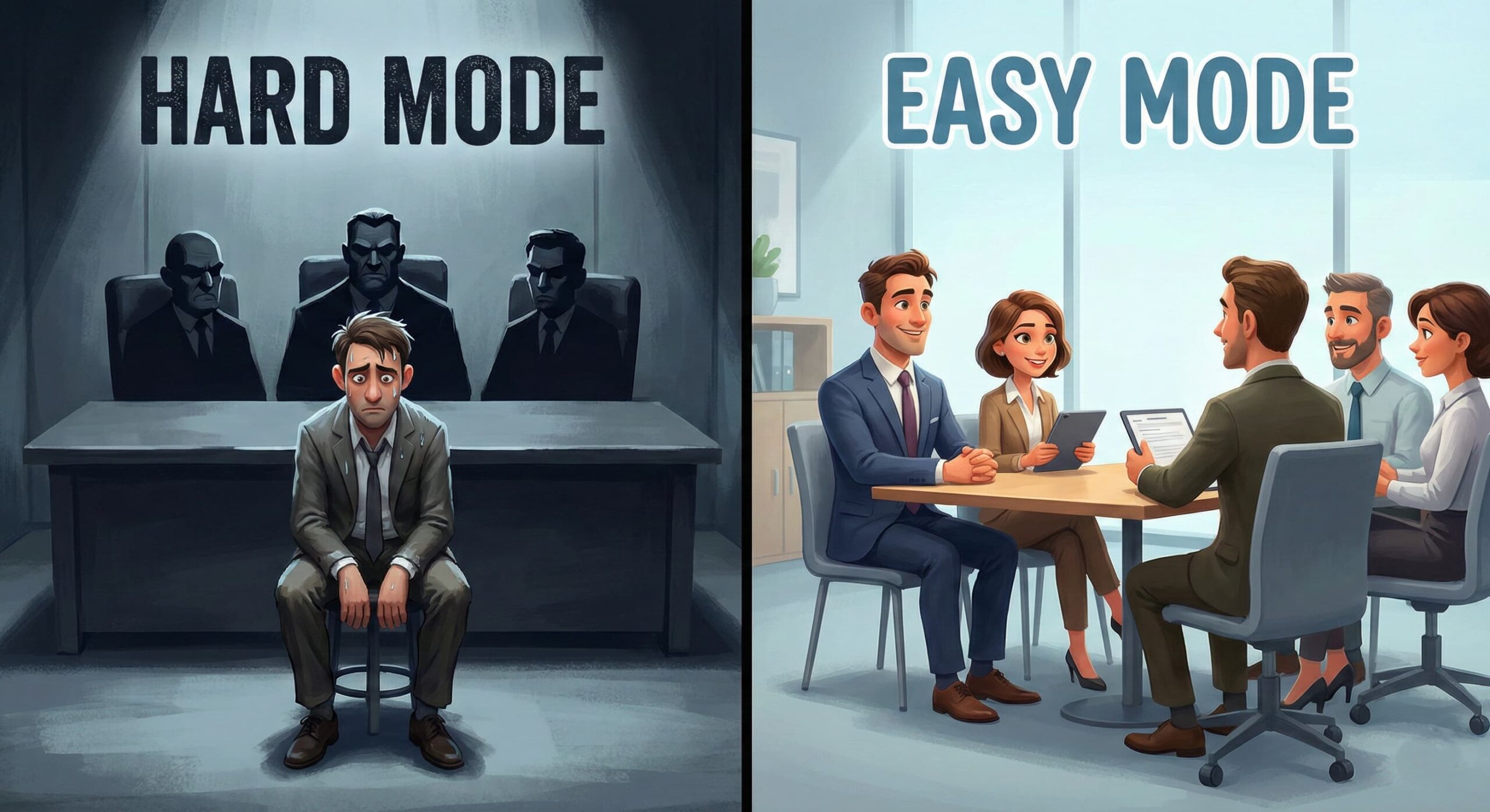 自力での面接とエージェント同席の面接の比較イメージ