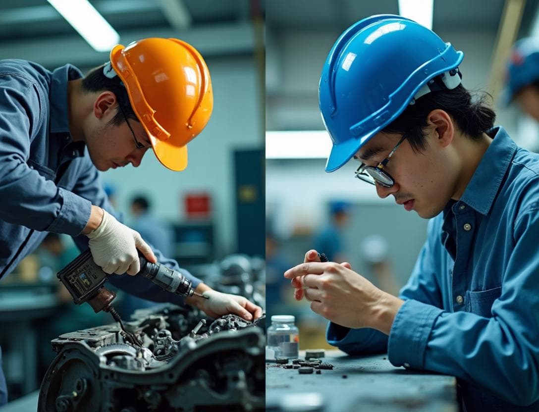 工場の組立作業員と検査作業員の比較イメージ