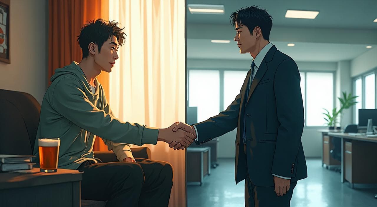 期間工満了後の失業保険生活と正社員転職の対比イメージ