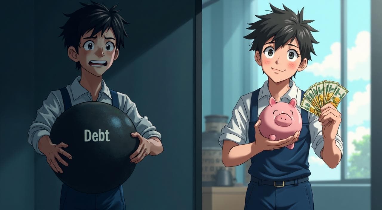 借金の重圧から解放され、期間工として稼いで笑顔になる男性のビフォーアフター