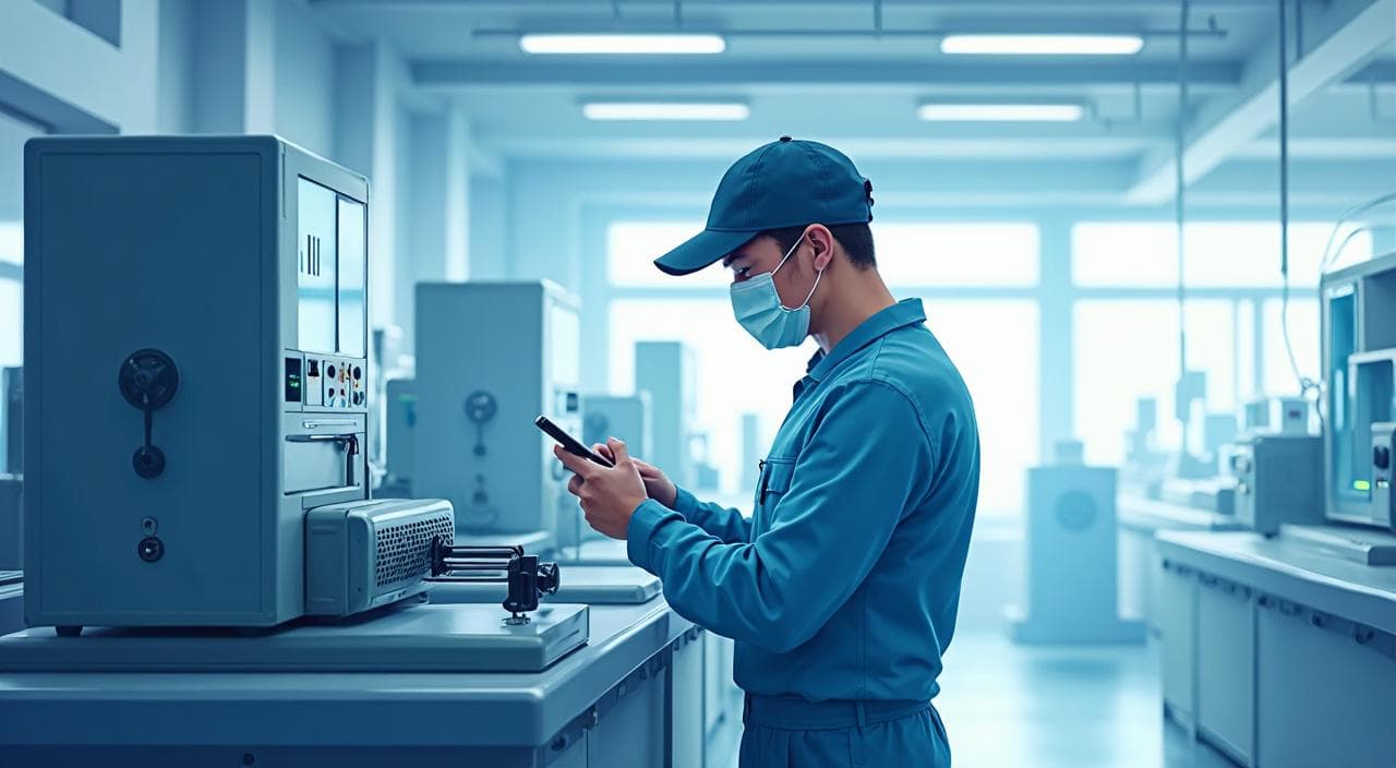 人間関係のストレスから解放され、工場で黙々と作業に集中する「ぼっち」従業員のイメージ