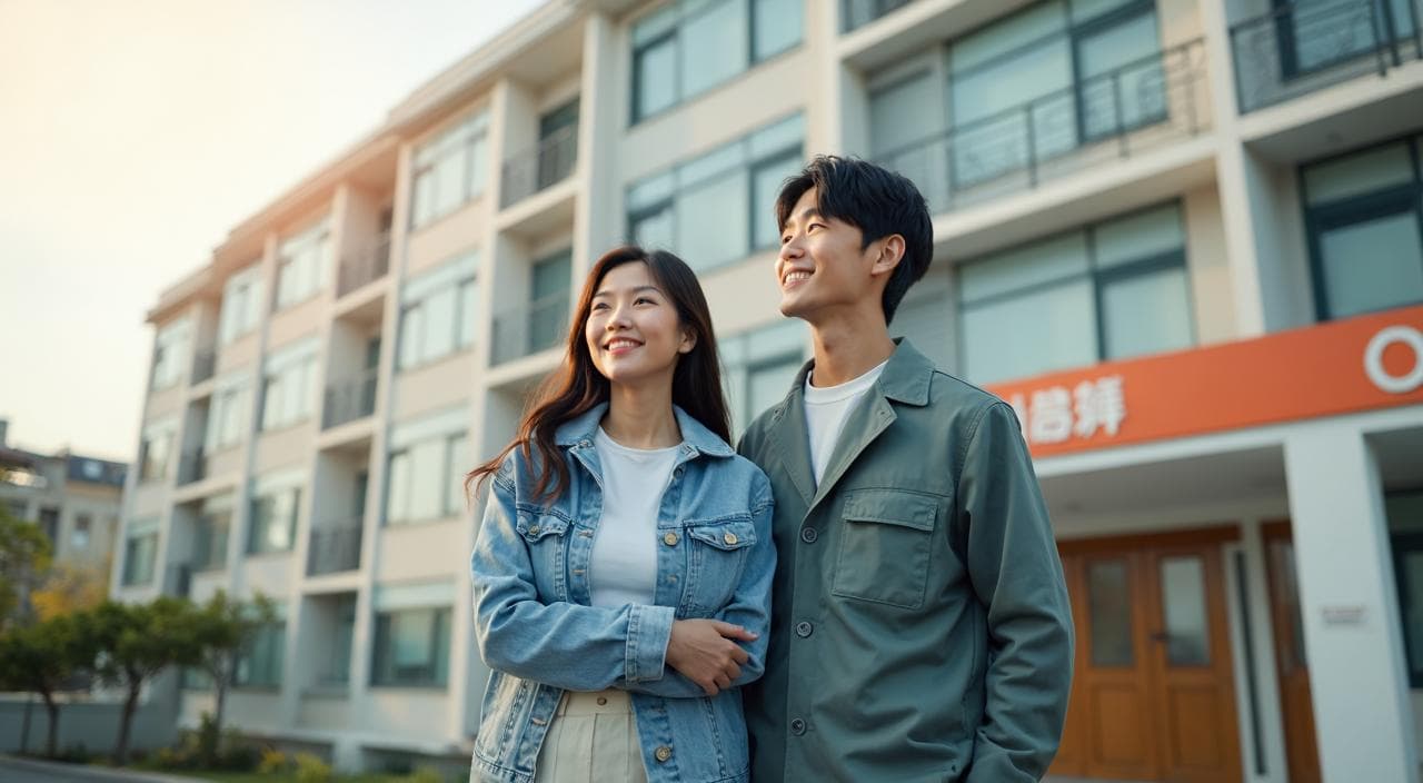 クボタ筑波工場の期間工として、世帯寮で同棲しながら正社員を目指す20代カップルのイメージ